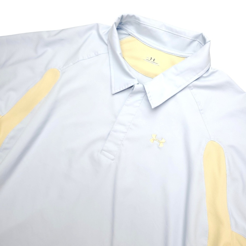 Under Armour Polo Shirt Mens 2XL Blue Yellow Golf Performance Top